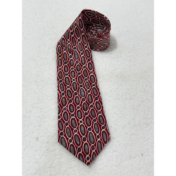 Oscar de la Renta Couture Collection Red Gray Oval Silk Necktie - Picture 1 of 7